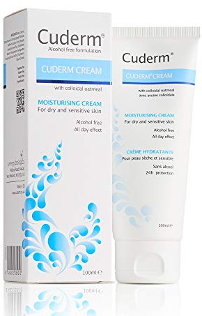 Cuderm Cream 100ml Alcohol Free Moisturiser for Dry Skin & Eczema | Colloidal Oatmeal | Hypoallergenic | Vegan | Unscented | Steroid & SLS Free | Cruelty Free | UK Travel Size
