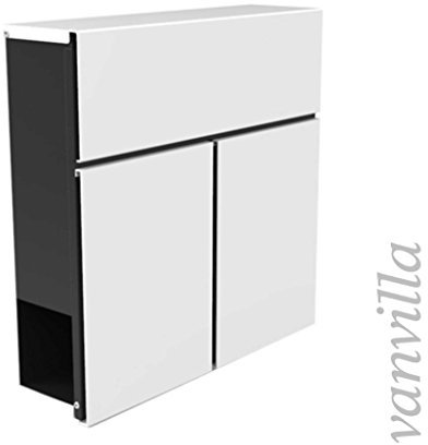 vanvilla Wandbriefkasten Briefkasten Postkasten Schwarz/Weiss Zeitungsrolle Stahl Pulverbeschichtet Eckig