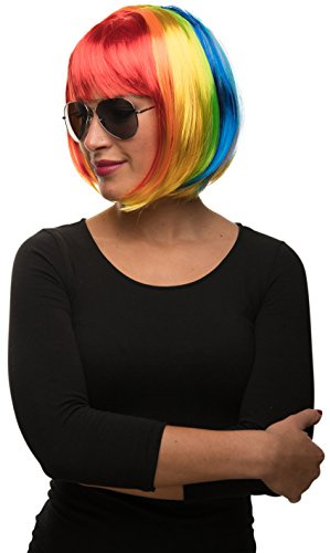 Balinco – Bob Perücke für Damen & Herren Einhorn Bunt – Kurzhaarperücke Pagenkopf, Cabaret & Charleston für Karneval, Fasching & Motto Party – Einheitsgröße Unisex aus Polyester - Inkl. Haarnetz