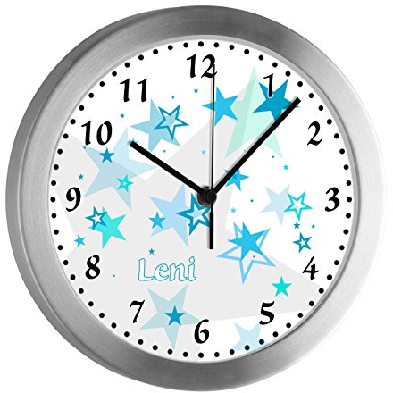 CreaDesign Kinder Funkwanduhr mit (Wunsch) Namen | Kinderzimmer Funkuhr| mit Analog ? Ziffernblatt | geräuscharm | Wanduhr Kind | Motiv Sternenhimmel
