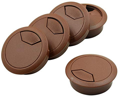 Cyful Desk Grommet Plastic Wire Cable Organizer 2 x 2 Brown (5 Pack)