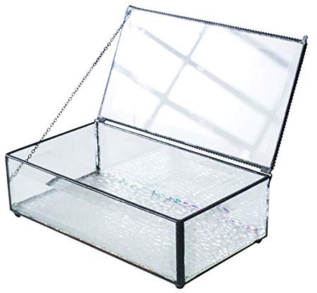Utopz Clear Beveled Glass Jewelry Keepsake Box, Home Decor Vintage Glass Jewelry Display Organizer, Decorative Accent, Black - 8.3x 4.7x 2.75