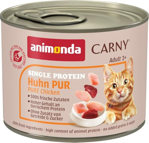 animonda Carny Adult Katzen Nassfutter Single Protein Huhn Pur (6 x 200g) | Katzenfutter nass mit nur einer Proteinquelle: Huhn, Futter für ausgewachsene Katzen mit Hühnerfleisch