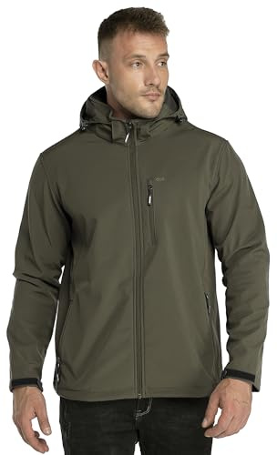 33,000ft Softshelljacke für Herren Wasserdicht Outdoor Jacke Übergangsjacke | Winddicht Warme Fleece Gefüttert Funktionsjacke Wanderjacke mit Abnehmbare Kapuze, 6 Taschen für Outdoor Fahrrad Camping