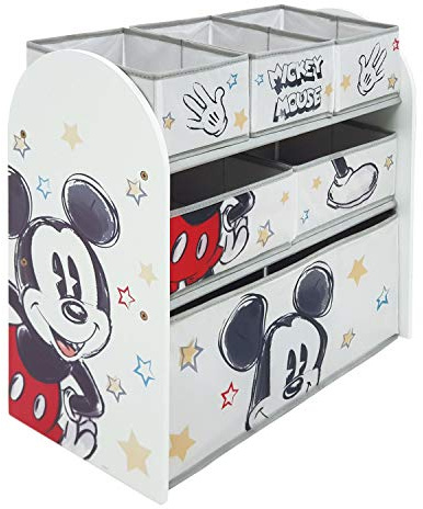 ARDITEX – Organizer aus Holz mit 6 Textilboxen mit Mickey-Mouse-Motiv von Disney – 62x30x60 cm – Farbe Weiß mit bunten Akzenten – Perfekt zum Aufbewahren von Spielzeug im Kinderzimmer