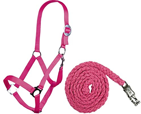 Generisch HKM Halfter-Set StarterHalfter + Führstrick mit Panikhaken verstellbar | versch. Farben (Shetty, Neon Pink)