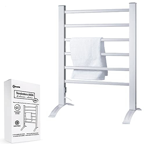 REPLOOD Tendedero eléctrico con radiador 100 W de pared y apoyo de aluminio 90 x 53 x 35,5
