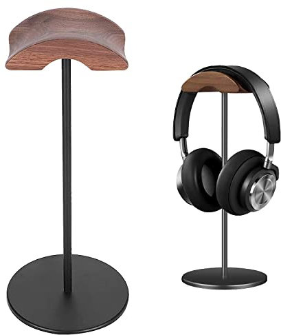 Support Casque avec Oreiller en Bois de Noyer de 6,5cm de Large,Support Pour écouteurs Amovible avec Base Robuste Antidérapante Porte Headset, Repose Casque pour Oreilles et Jeux Porte Casque ﻿