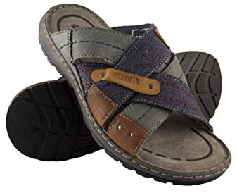 Zerimar casual sommarflip-flops läder herr | herrskor | lädersandaler för män | casual sommarsandaler, Färg: grå, 45 EU