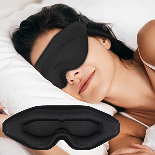 Sleep Mask for Men Women, WM Blackout 3D Contoured Eye Mask for Sleeping & Blindfold for Lash Extensions, Soft Comfy Eye Cover Shade with Adjustable Strap, Travel Yoga Nap Night Shift