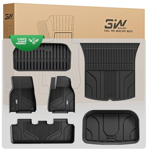 3W för 6-delars Tesla Model Y 2020-2024 Golvmattor och Bagagerumsmatta, Året Väder Hållbara Hundvänliga Thorex™ Golvmattesatsen, Lättrengjorda Vattentäta Anti-slip Fotmattor, Biltillbehör