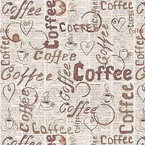 wandmotiv24 Fototapete Kaffee Zeitung Muster, 300 x 210 cm - selbstklebende Vliestapete 150g, Wanddeko, Wandbild, Wandtapete, Kaffeetasse braun Küche M6403
