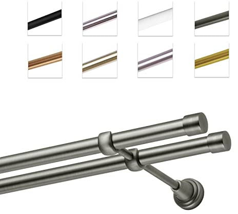 Bastone Per Tende 200 cm, Doppio, Acciaio Anticato, Montato A Parete