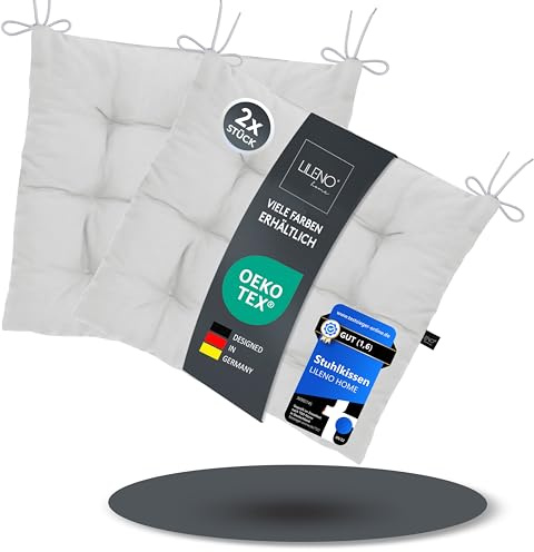 LILENO HOME 2er Set Stuhlkissen 34 Weiß (40x40x6 cm) - Sitzkissen für | Garten, Küche oder Esszimmer - UV-beständige indoor u. outdoor Stuhlauflage als Stuhl-Kissen (Linda FUM)