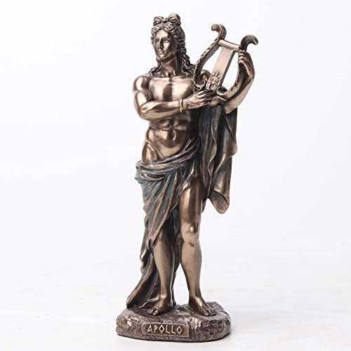 Veronese Design Skulptur, griechischer Gott, Apollo-Spielleier, Kaltgussharz, Bronze-Finish, 16,5 cm
