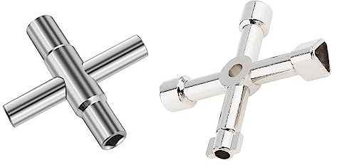 Omninmo 2 llaves de agua de acero chapadas con llave de 4 vías, llave multifuncional plateada con medidor de gas de 4 vías, herramienta para abrir y cerrar sillcock o espigas