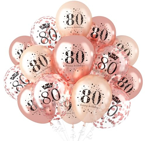 80th Birthday Balloons for Women, Rose Gold Happy 80th Birthday Balloons for Her, Chrome Rose Gold 80 birthday Anniversary Party Decorations Supplies, 80 Year Old Party Decorations