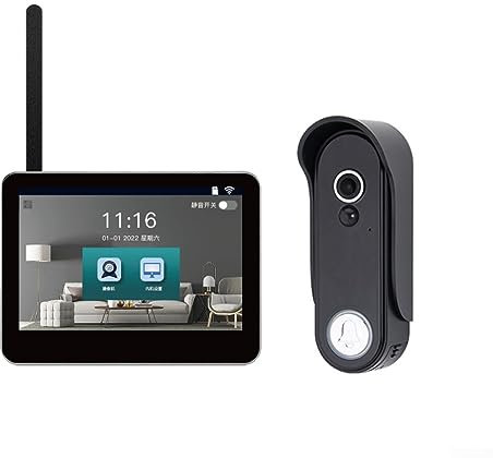 DAZZLEEX Système d'interphone vidéo sans fil de sonnette de porte de téléphone, 7 pouces HD sans fil interphone de porte vidéo avec caméra, capteur de mouvement