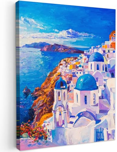 MuchoWow© Leinwände Wall Decoration Bilder Schlafzimmer Deko Pictures | 60x80 cm - Canvas Painting Wanddekoration Wohnzimmer Kunstdruck - Gemälde - Griechenland - Wasser - Ölfarbe