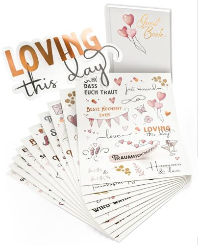 Homety Sticker Hochzeit Gästebuch (350 Stück) – Aufkleber Liebe für Fotoalbum, Scrapbook, Bullet Journal & Hochzeit Deko – Hochzeitssticker in Rose Gold für Gästebuch und Hochzeitsalbum