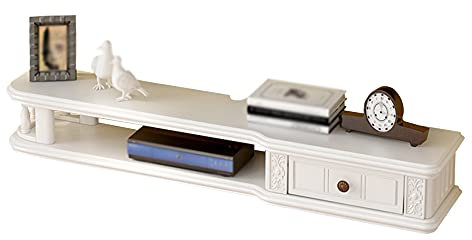 EsEntL Schwebender TV-Ständer, Wandregal aus Holz mit Linienlochdesign und Schubladen, zur Aufbewahrung von Satelliten-TV-Boxen, Kabelboxen, Spielekonsolen/Weiß / 120 cm