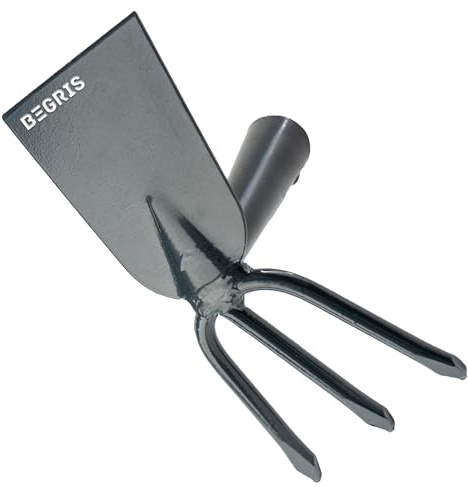 BEGRIS® Trapezhacke aus Metall mit Dreizack Garten, Geschmiedete Hacke zum Lockern und Aufbrechen des Bodens, Gartenhacke zum Ausreißen von Unkraut, 3-Zahn-Gabelhacke