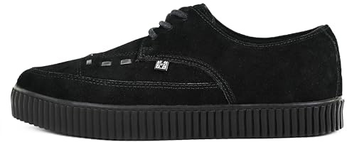 T.U.K. Pointed Creeper Sneakers - Scarpe da Uomo e da Donna - Colore Black Suede - Stile Punk Goth e Rocker in Tela Stampata e Pelle Scamosciato - Taglia EU44