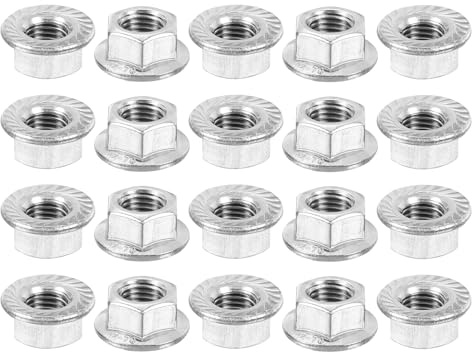 QUARKZMAN M12 x 1,5 mm räfflade flänsade hexagonala självlåsande muttrar 20 st Metrisk hexagonal flänsad mutter halkfri rostfritt stål 304 full gänga polerad finish silver