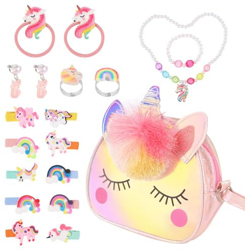 RISVOWO 19 Pièces Ensemble Bijoux Sac Licorne Cadeau Anniversaire Enfant 3-9 Ans