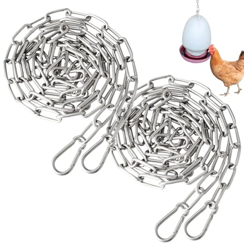 Edelstahlkette für Geflügeltränken Futterspender 2 Stück 2 m lange Hängekette mit 4 Haken robuste Kette für Hühnerfutterspender Vogelfutterspender Hühnerstall Zubehör Belastung 80 kg Edelstahlkette