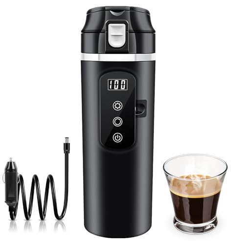 Vegena Wasserkocher Für Auto Reisebecher 24V/12V, Edelstahl Liner, 500ml, Schwarz, Mit LCD-Anzeige, Für Auto LKW