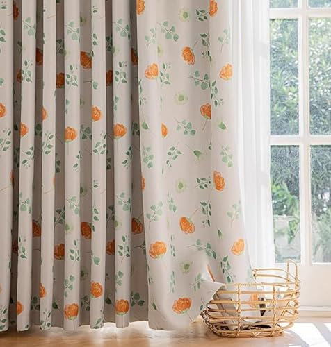 Daesar Gardinen Blickdicht 96x138CM, Vorhang Verdunkelung mit Haken 2er Set Einseitig Bedruckt mit Blumen Motiv Schiebevorhänge Beige Vorhänge Schlafzimmer Wohnzimmer