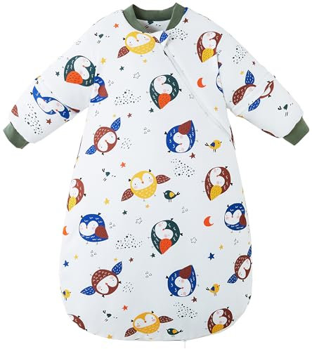 Chilsuessy Baby Schlafsack Winter Schlafsack mit abnehmbar Langarm Warm Kleinkinder Schlafsack für Jungen und Mädchen, Bunte Eule/2.5 Tog, 80cm/Baby Höhe 75-90 cm
