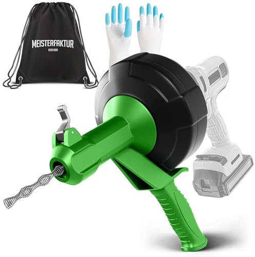 Meisterfaktur Sonda Sturatubi per Pulizia [7,5 m] - Funzione Automatica - Molla Stura Tubi Ideale con Alimentazione Automatica - Sonda Idraulica Stura Lavandini e Scarichi per Amanti del Fai da Te!