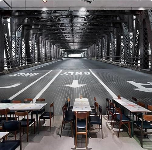 pdghsdkgjh Tapete 3D Brücke Straßenansicht Schwarz-Weiß Wandbild Retro Bar Restaurant Dekor Wandgemälde