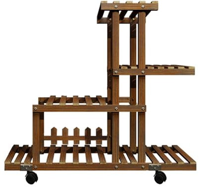 Fenteer Pflanzenständer aus Holz, Blumentopf-Organizer-Gestell, freistehender Blumentopfhalter, mehrstöckiges Pflanzgefäß-Ausstellungsregal für das Wohnzimmer , mit Rädern