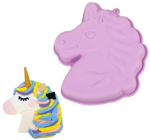 DEXYZZY Einhorn Backform, Kindergeburtstag Silikonform für, Pferd Silikonform Für, 3D Cartoon Silikon Kuchenform, Geeignet Für Geburtstage, Mottopartys Schokolade, Brot, Pudding, Dessert (Lila)