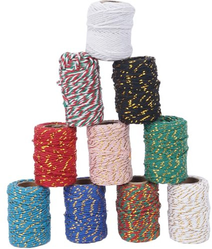 FOGAWA 10 filati macramè, 2 mm x 20 m, filo di cotone con filo dorato, filo di cotone macramè, per fai da te, decorazione da parete, decorazione boho