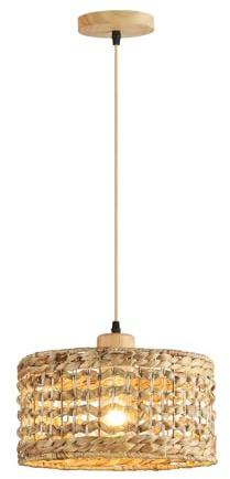 Suspension tissée à la main, 11,8 1-lumière en rotin naturel bohème luminaire suspendu plafond tissage ferme panier lampe lustre pour îlot de cuisine salon salle à manger