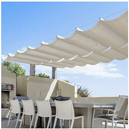 Wave Sonnensegel, Pergola, Ersatzabdeckung, einziehbar, wasserdicht, Markise für Terrasse, Deck, zum Aufschieben auf Draht, inklusive Hardware (Größe: B 1,3 x L 5 m x L 16,5 m)