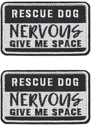2 Stück Rescue Dog Nervous Give Me Space Patch Taktisch Service Hund Emblem Patch Bestickt,zum Hook and Loop auf Stickerei Dekorative Applikationen Mittelgroße und Große Hunde.
