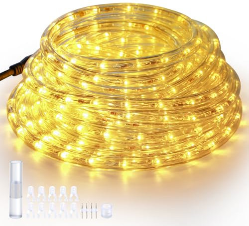 Forever Speed 6M LED Rope Lights Outdoor Warm White, 216LEDs Waterproof Rope Lights for Outdoor, Decoration and Lighting LED Light Rope for Halloween, Garden, Christmas, Wedding, Party