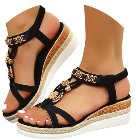 Womens Sandals Wide Fit Comfortable Slip on Wedge Shoes Casual Open Toe Orthopedic Slide Lightweight Summer Cushion Plantar Fasciitis Ankle Strap Sandal Fashion Slingback Walking Slides