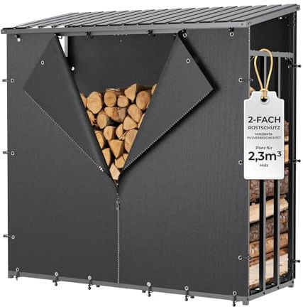 CHOSHOME Étagère à bois extérieure 185x70x185cm, rangement métallique XXL résistant aux intempéries, abri de jardin Anthracite 3.3 SRM / 2.3m³, toit métallique, galvanisé à chaud