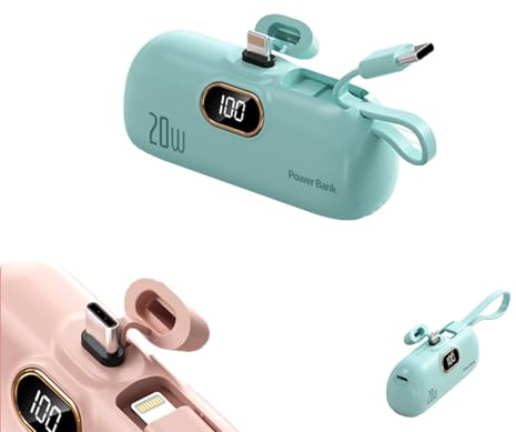 Mini chargeur portable, batterie externe mobile 5000 mAh avec écran, câble de données, compatible avec la plupart des téléphones mobiles (bleu, B)