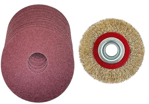 RFRYZE 10 PCS 7 Inch 80Grits PSA Sanding Disc & 1 PCS Rust Removal Wheel, Specially Used for TD7550-550W Lawnmower Blade Sharpener