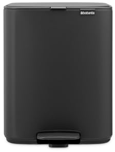 Brabantia Bo Pedal Cubo de basura 12L (gris mineral infinito), papelera cocina con diseño compacto y sistema de apertura con pedal, cubo basura reciclaje con cubo extraíble, incluye bolsas PerfectFit