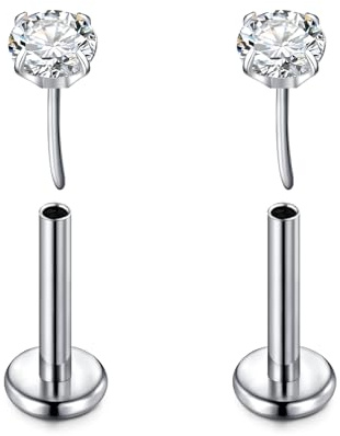 D.Bella G23 Titan Labret Piercing Ohrringe Threadless Push In Lippenpiercing Lippenstab Nasenpiercing Helix Tragus Conch Piercing Schmuck