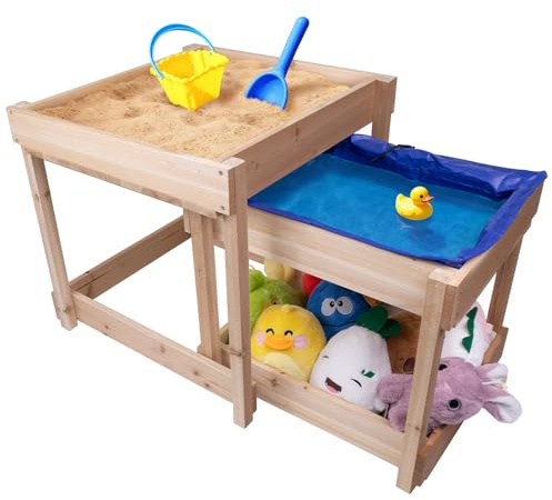 WodGod Sand and Water Table,Includes a Larger-Sized Dust-Proof Bag, Natural Pine Wood,Indoor/Outdoor Use(Dolls NOT Included)