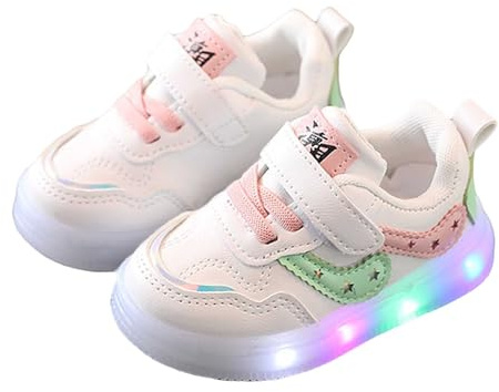 Zapatos para niños Niñas Zapatos Deportivos 1 6 Años Niños Niñas Blanco Luminoso Zapatos Casual Antideslizante Suela Suave Aprendizaje Caminar Zapatos Cómodos Niños, 02 Rosa, 19 EU
